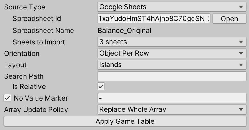 Game Tables Inspector UI